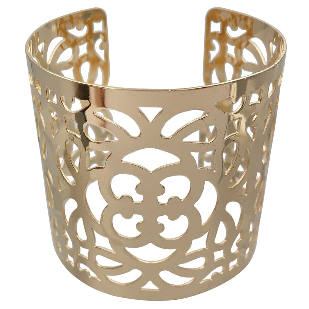 Wide Gold Tone Filigree Statement Cuff Bracelet